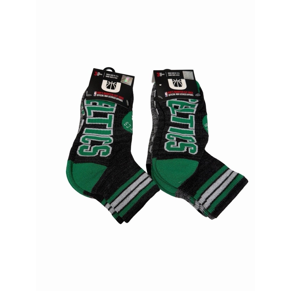 NBA Celtics Kids Quarter Cut Socks Shoe Size 4-9.5 3 Pair Each Lot Of 2 New